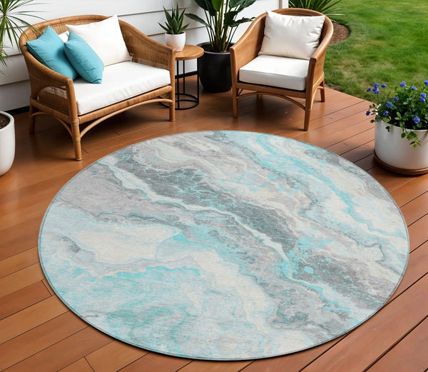 Homeroots 3' Botanical Leaves Washable Area Rug – Stylish Indoor Outdoor Accent For Home & Patio Spaces Teal Polyester 618438