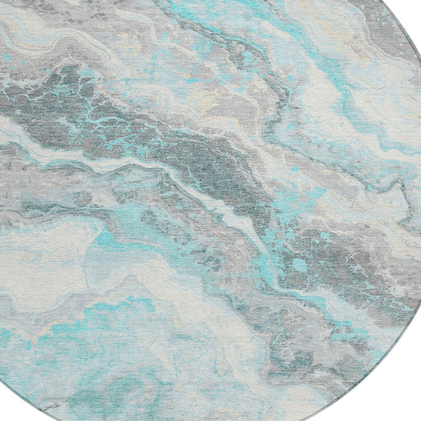 Homeroots 3' Botanical Leaves Washable Area Rug – Stylish Indoor Outdoor Accent For Home & Patio Spaces Teal Polyester 618438