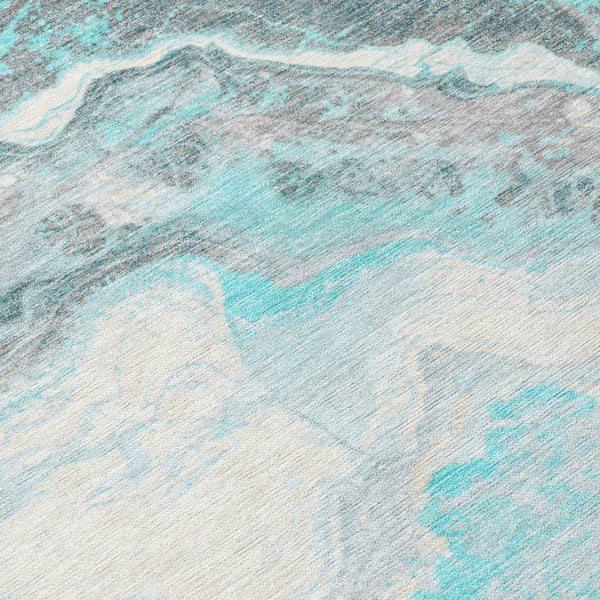 Homeroots 3' Botanical Leaves Washable Area Rug – Stylish Indoor Outdoor Accent For Home & Patio Spaces Teal Polyester 618438