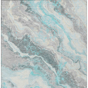 Homeroots 3' Botanical Leaves Washable Area Rug – Stylish Indoor Outdoor Accent For Home & Patio Spaces Teal Polyester 618439