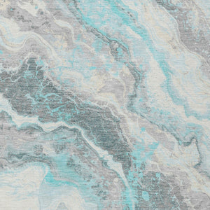 Homeroots 3' Botanical Leaves Washable Area Rug – Stylish Indoor Outdoor Accent For Home & Patio Spaces Teal Polyester 618439