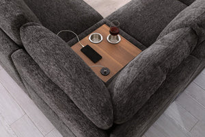 English Elm Chiara Chenille Sectional Sofa with Chaise Cupholders Usb Charging Ports Living Room Gray B2749S00235