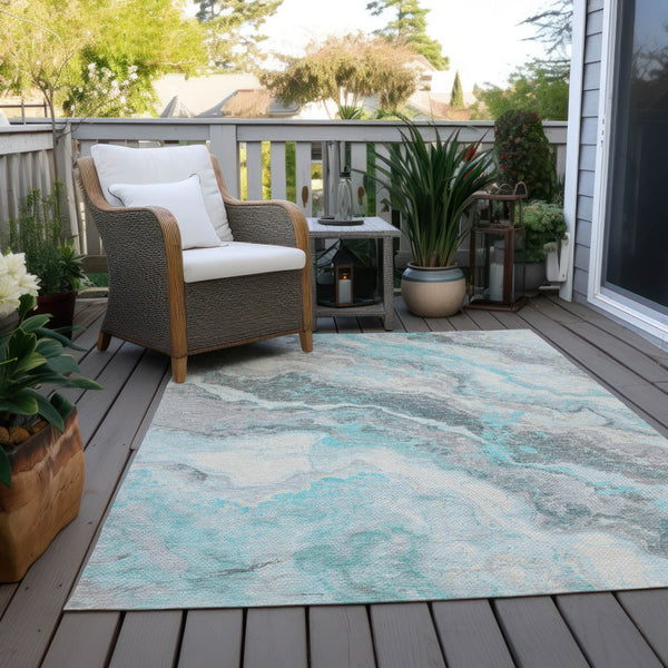 Homeroots 3' Botanical Leaves Washable Area Rug – Stylish Indoor Outdoor Accent For Home & Patio Spaces Teal Polyester 618440