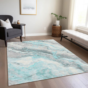 Homeroots 3' Botanical Leaves Washable Area Rug – Stylish Indoor Outdoor Accent For Home & Patio Spaces Teal Polyester 618440