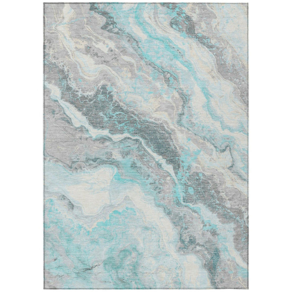 HomeRoots 5' Teal Blue and Silver Abstract Area Rug - Stylish, Washable, Durable for Indoor and Outdoor Use 10' X 14' 618441