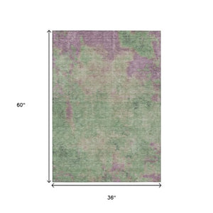Homeroots 3' X 5' Abstract Artichoke Green And Eggplant Washable Area Rug For Indoor And Outdoor Use Aloe Polyester 618442