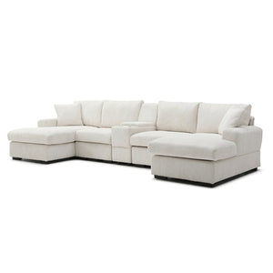 English Elm U Shaped Oversized Sectional Sofa with Double Chaise Console and Memory Foam Cushions W1117S00197