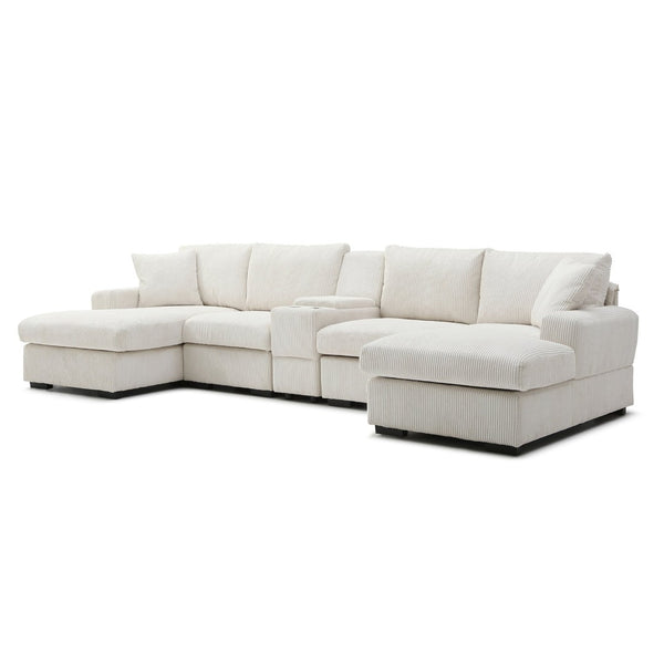 English Elm U Shaped Oversized Sectional Sofa with Double Chaise Console and Memory Foam Cushions W1117S00197