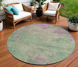 Homeroots 3' X 5' Abstract Artichoke Green And Eggplant Washable Area Rug For Indoor And Outdoor Use Aloe Polyester 618444