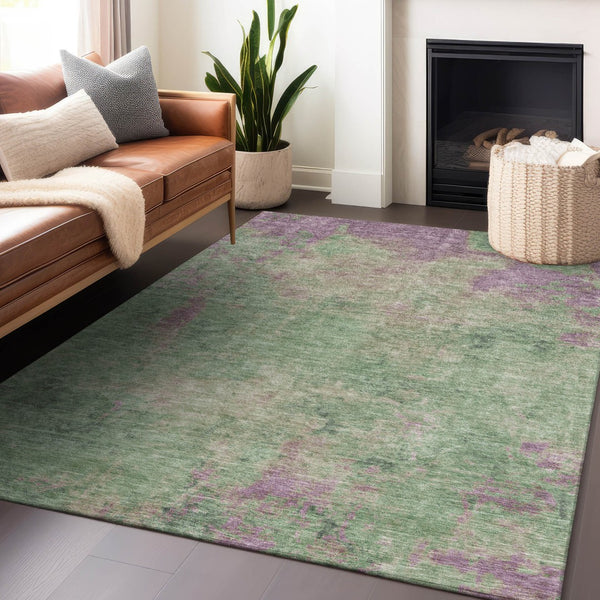 Homeroots 3' X 5' Abstract Artichoke Green And Eggplant Washable Area Rug For Indoor And Outdoor Use Aloe Polyester 618445