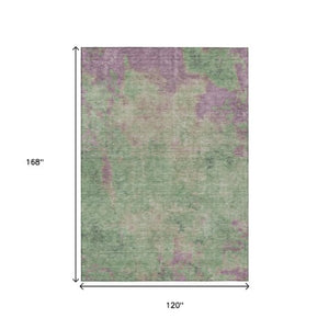 Homeroots 3' X 5' Abstract Artichoke Green And Eggplant Washable Area Rug For Indoor And Outdoor Use Aloe Polyester 618447