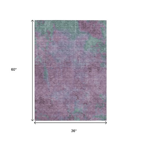 Homeroots 3' X 5' Abstract Artichoke Green And Eggplant Washable Area Rug For Indoor And Outdoor Use Lavender Polyester 618448