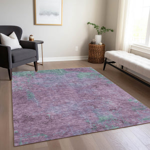 Homeroots 3' X 5' Abstract Artichoke Green And Eggplant Washable Area Rug For Indoor And Outdoor Use Lavender Polyester 618449