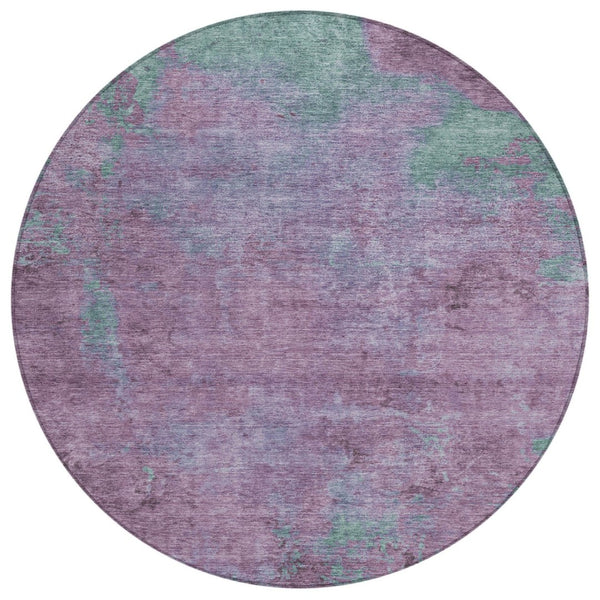 HomeRoots 5' Colorful Abstract Washable Area Rug in Lavender and Teal Blue for Indoor and Outdoor Spaces 8' Round 618450