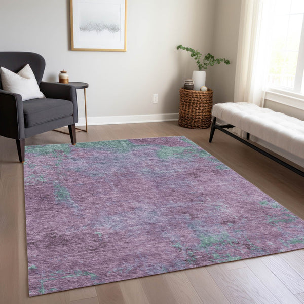 Homeroots 3' X 5' Abstract Artichoke Green And Eggplant Washable Area Rug For Indoor And Outdoor Use Lavender Polyester 618451