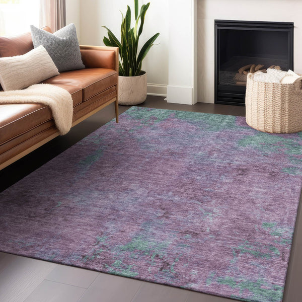 Homeroots 3' X 5' Abstract Artichoke Green And Eggplant Washable Area Rug For Indoor And Outdoor Use Lavender Polyester 618452