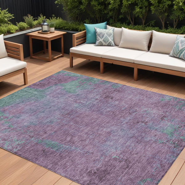 Homeroots 3' X 5' Abstract Artichoke Green And Eggplant Washable Area Rug For Indoor And Outdoor Use Lavender Polyester 618453