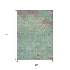 Homeroots 3' X 5' Abstract Artichoke Green And Eggplant Washable Area Rug For Indoor And Outdoor Use Seafoam Polyester 618454