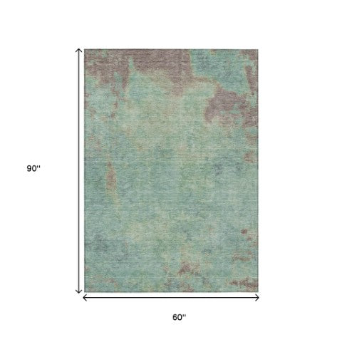 Homeroots 3' X 5' Abstract Artichoke Green And Eggplant Washable Area Rug For Indoor And Outdoor Use Seafoam Polyester 618455