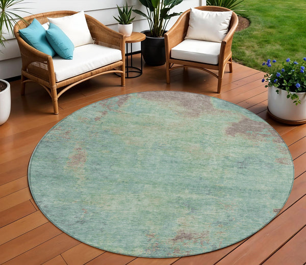 Homeroots 3' X 5' Abstract Artichoke Green And Eggplant Washable Area Rug For Indoor And Outdoor Use Seafoam Polyester 618456