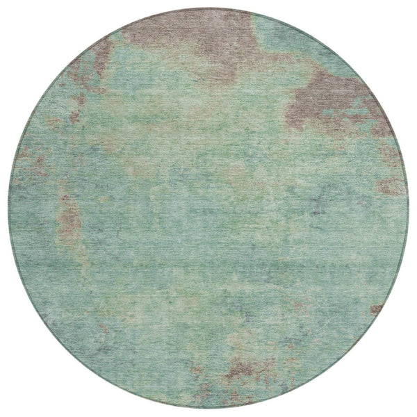 HomeRoots 5' Pale Aqua and Taupe Abstract Washable Area Rug for Stylish Indoor/Outdoor Living Spaces 8' Round 618456