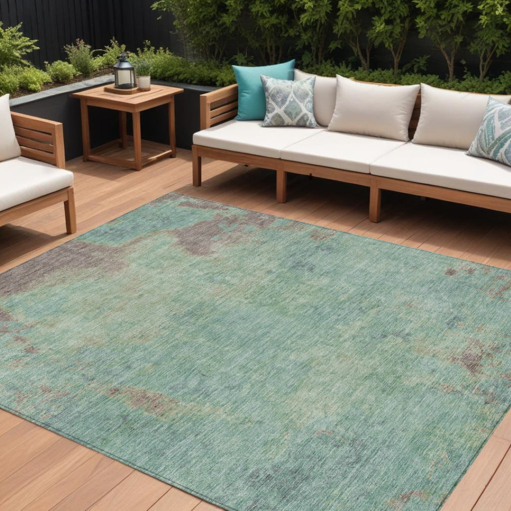 HomeRoots 9' Contemporary Pale Aqua & Taupe Abstract Washable Area Rug for Indoor & Outdoor Spaces 618458
