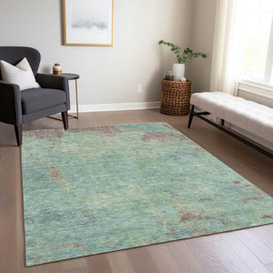 Homeroots 3' X 5' Abstract Artichoke Green And Eggplant Washable Area Rug For Indoor And Outdoor Use Seafoam Polyester 618458