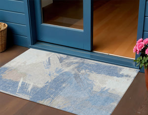 Homeroots 3' Washable Indoor Outdoor Area Rug In Abstract Design - Durable, Stain Resistant, And Stylish! Denim Polyester 618460