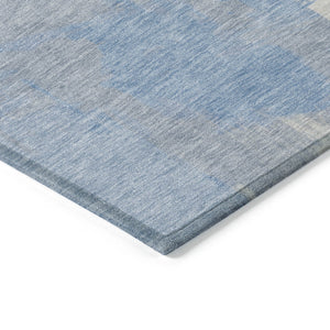 Homeroots 3' Washable Indoor Outdoor Area Rug In Abstract Design - Durable, Stain Resistant, And Stylish! Denim Polyester 618460