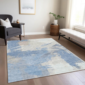 Homeroots 3' Washable Indoor Outdoor Area Rug In Abstract Design - Durable, Stain Resistant, And Stylish! Denim Polyester 618460