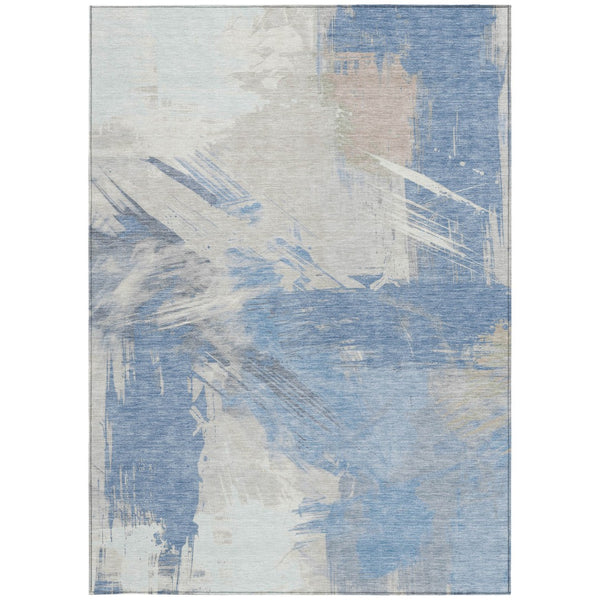 Homeroots 3' Washable Indoor Outdoor Area Rug In Abstract Design - Durable, Stain Resistant, And Stylish! Denim Polyester 618461