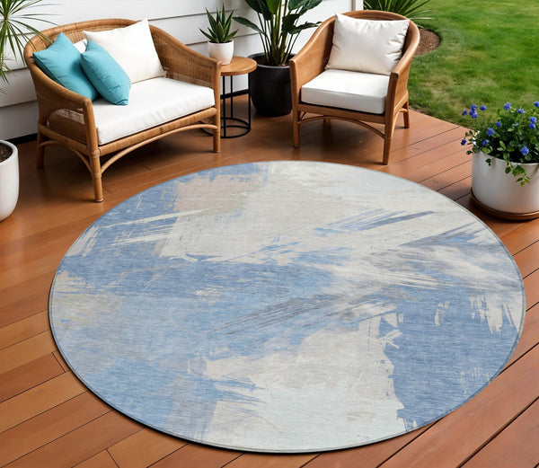 Homeroots 3' Washable Indoor Outdoor Area Rug In Abstract Design - Durable, Stain Resistant, And Stylish! Denim Polyester 618462