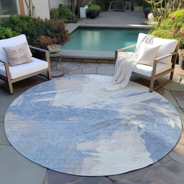 Homeroots 3' Washable Indoor Outdoor Area Rug In Abstract Design - Durable, Stain Resistant, And Stylish! Denim Polyester 618462