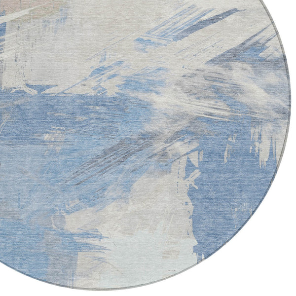 Homeroots 3' Washable Indoor Outdoor Area Rug In Abstract Design - Durable, Stain Resistant, And Stylish! Denim Polyester 618462