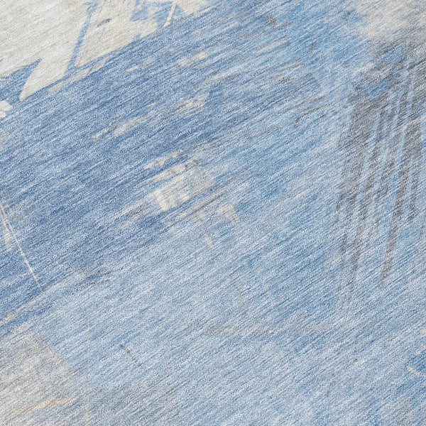 Homeroots 3' Washable Indoor Outdoor Area Rug In Abstract Design - Durable, Stain Resistant, And Stylish! Denim Polyester 618462