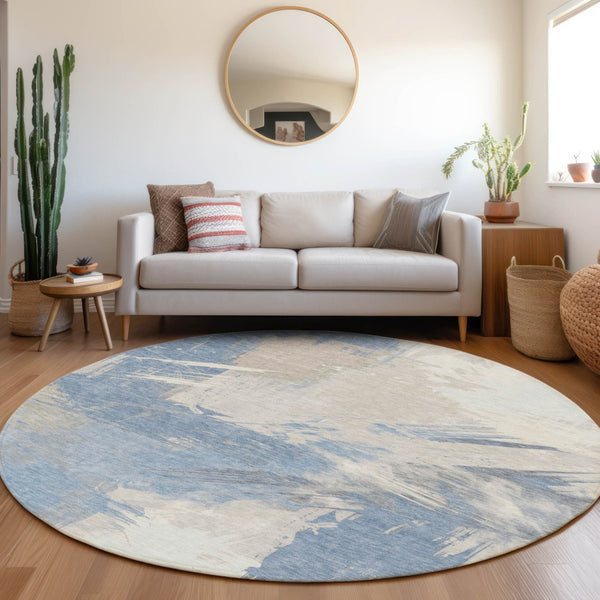 Homeroots 3' Washable Indoor Outdoor Area Rug In Abstract Design - Durable, Stain Resistant, And Stylish! Denim Polyester 618462