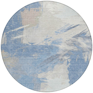 Homeroots 3' Washable Indoor Outdoor Area Rug In Abstract Design - Durable, Stain Resistant, And Stylish! Denim Polyester 618462
