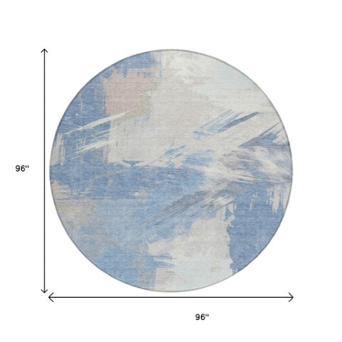 Homeroots 3' Washable Indoor Outdoor Area Rug In Abstract Design - Durable, Stain Resistant, And Stylish! Denim Polyester 618462