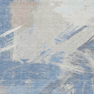 Homeroots 3' Washable Indoor Outdoor Area Rug In Abstract Design - Durable, Stain Resistant, And Stylish! Denim Polyester 618463