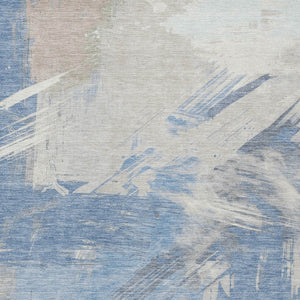 Homeroots 3' Washable Indoor Outdoor Area Rug In Abstract Design - Durable, Stain Resistant, And Stylish! Denim Polyester 618464