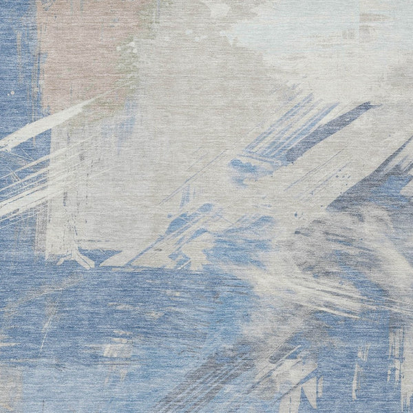 Homeroots 3' Washable Indoor Outdoor Area Rug In Abstract Design - Durable, Stain Resistant, And Stylish! Denim Polyester 618464