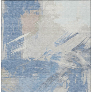 Homeroots 3' Washable Indoor Outdoor Area Rug In Abstract Design - Durable, Stain Resistant, And Stylish! Denim Polyester 618465