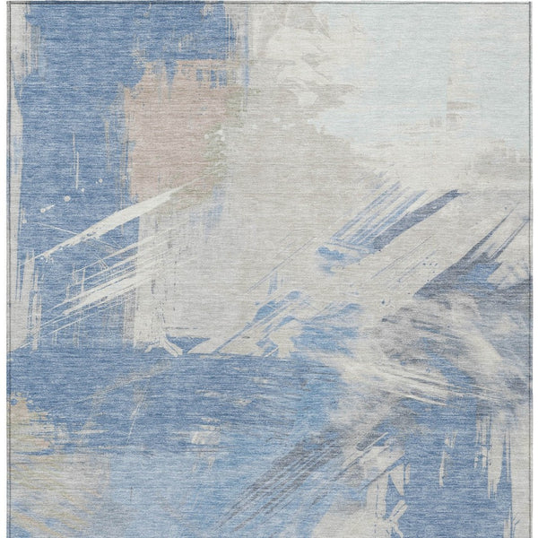 Homeroots 3' Washable Indoor Outdoor Area Rug In Abstract Design - Durable, Stain Resistant, And Stylish! Denim Polyester 618465