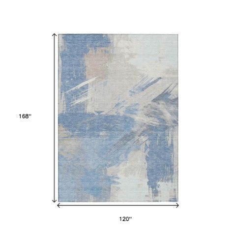 Homeroots 3' Washable Indoor Outdoor Area Rug In Abstract Design - Durable, Stain Resistant, And Stylish! Denim Polyester 618465