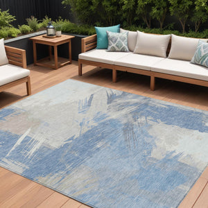 Homeroots 3' Washable Indoor Outdoor Area Rug In Abstract Design - Durable, Stain Resistant, And Stylish! Denim Polyester 618465