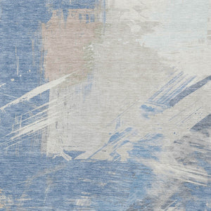 Homeroots 3' Washable Indoor Outdoor Area Rug In Abstract Design - Durable, Stain Resistant, And Stylish! Denim Polyester 618465