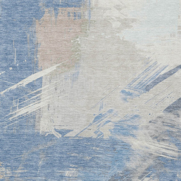 Homeroots 3' Washable Indoor Outdoor Area Rug In Abstract Design - Durable, Stain Resistant, And Stylish! Denim Polyester 618465