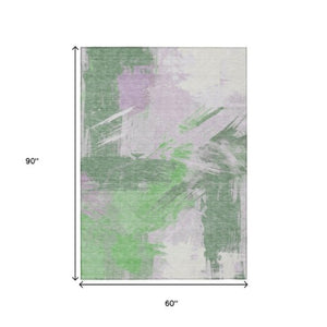 Homeroots 3' Washable Indoor Outdoor Area Rug In Abstract Design - Durable, Stain Resistant, And Stylish! Green Polyester 618467