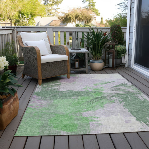 Homeroots 3' Washable Indoor Outdoor Area Rug In Abstract Design - Durable, Stain Resistant, And Stylish! Green Polyester 618467