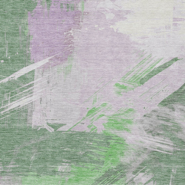 Homeroots 3' Washable Indoor Outdoor Area Rug In Abstract Design - Durable, Stain Resistant, And Stylish! Green Polyester 618467